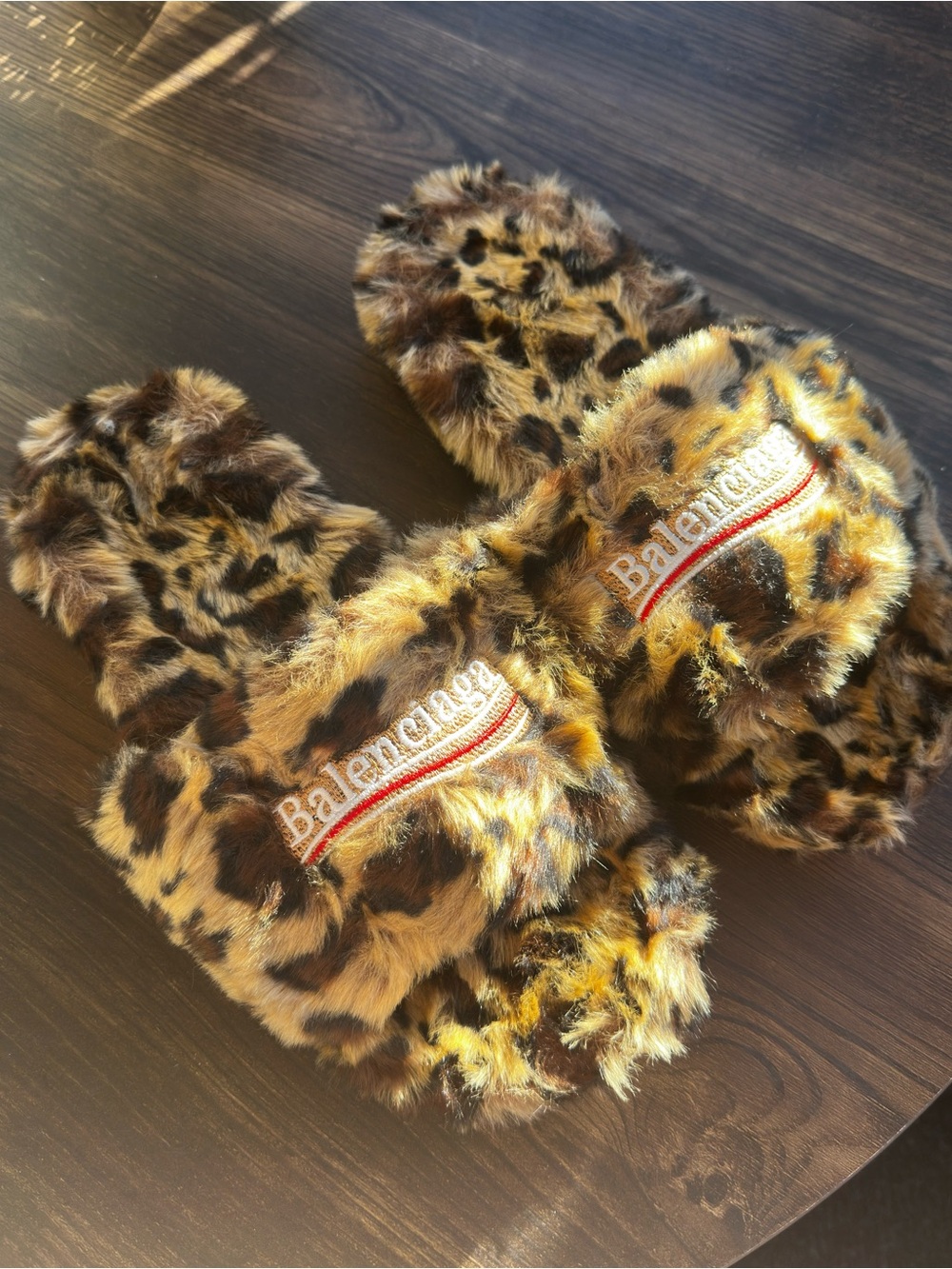Balenciaga Leopard-Print Faux Fur Slide Slippers - Brown & Black
